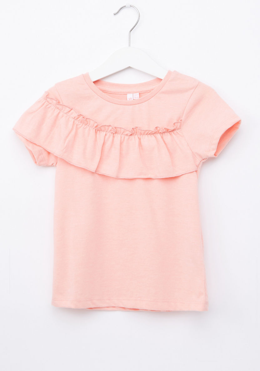 Juniors Frill Detail Round Neck Short Sleeves Top-Blouses-image-0