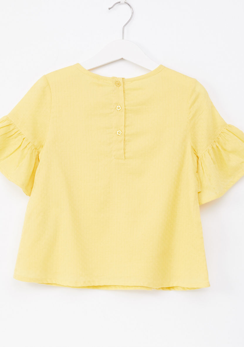 Juniors Round Neck Ruffle Detail Top-Blouses-image-2