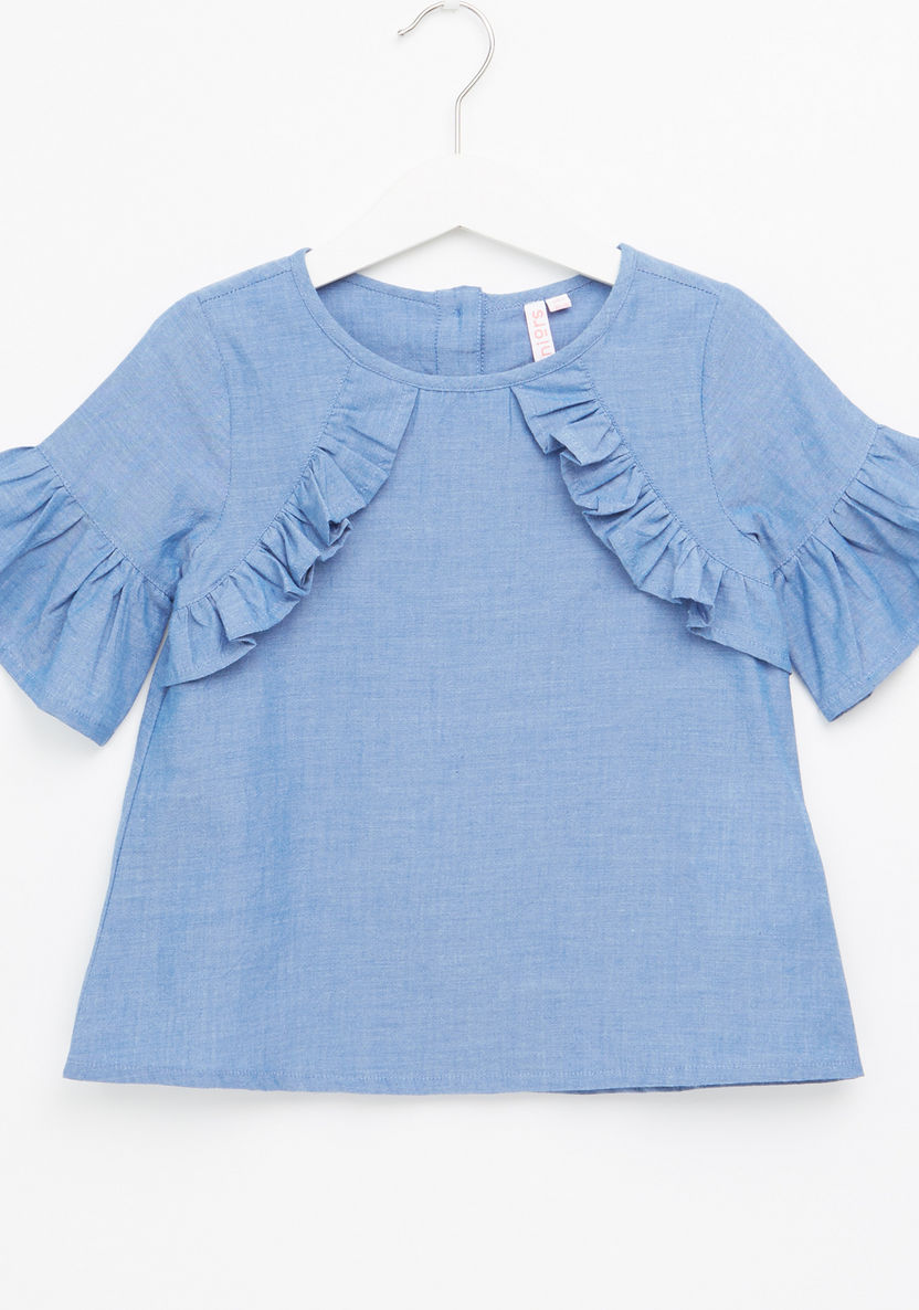 Juniors Short Sleeve Frill Detail Top-Blouses-image-0