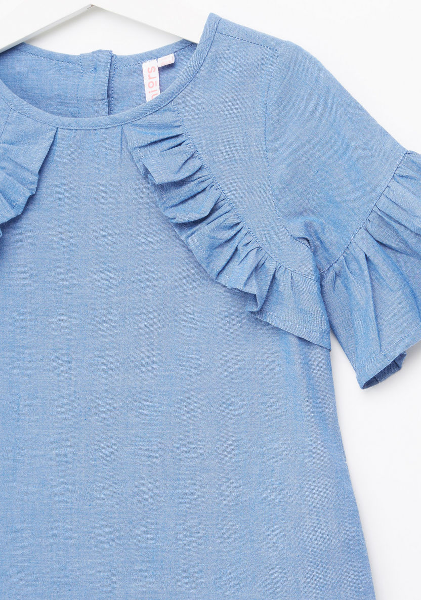 Juniors Short Sleeve Frill Detail Top-Blouses-image-1