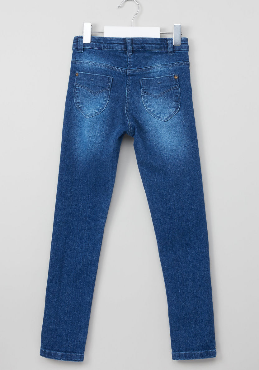 Juniors Full Length Faded Jeans with Button Closure-Jeans and Jeggings-image-2
