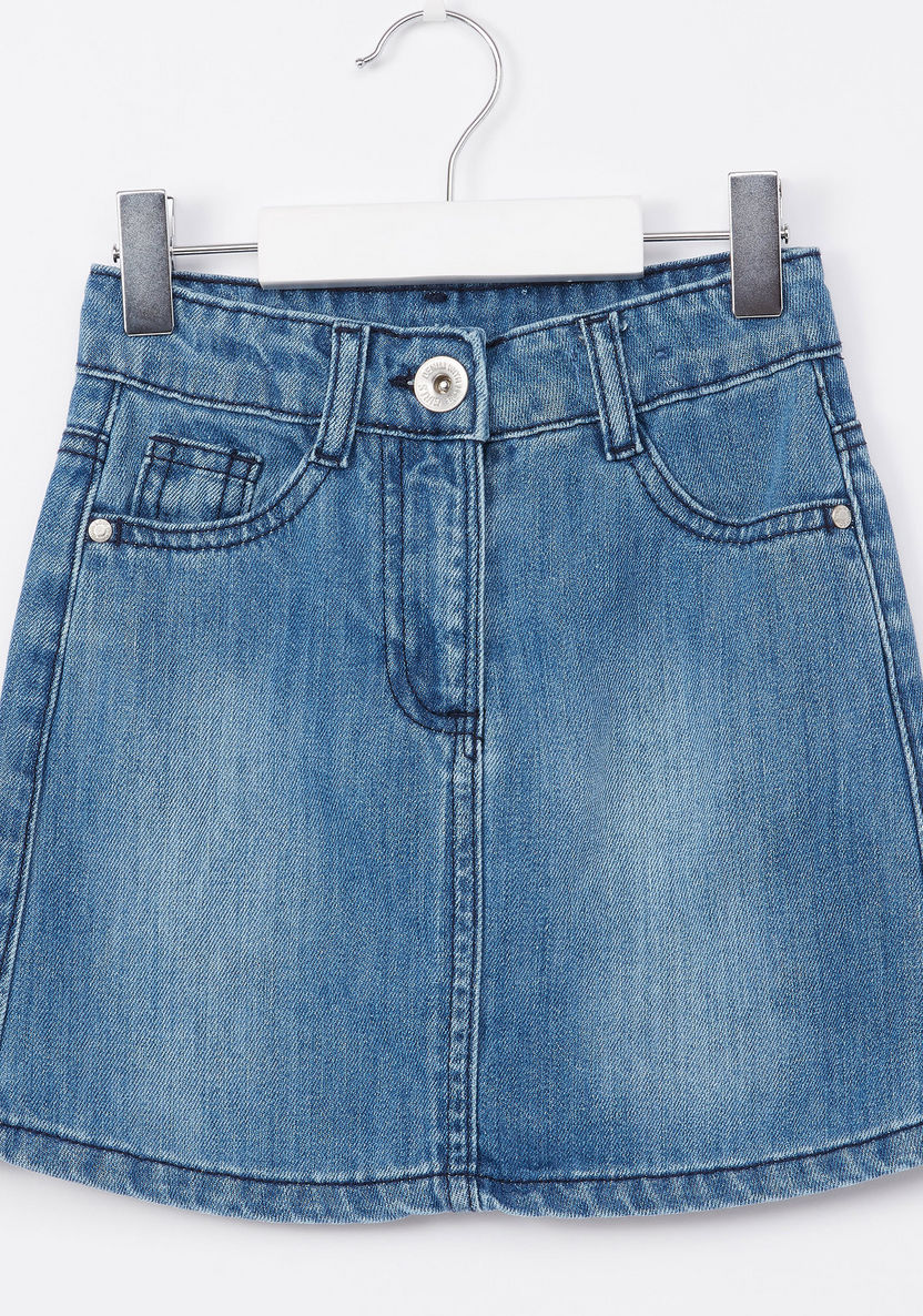Juniors Denim Skirt with Pocket Detail and Button Closure-Skirts-image-0