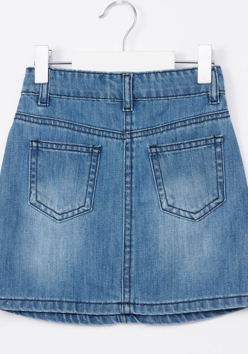 Juniors Denim Skirt with Pocket Detail and Button Closure-Skirts-image-2