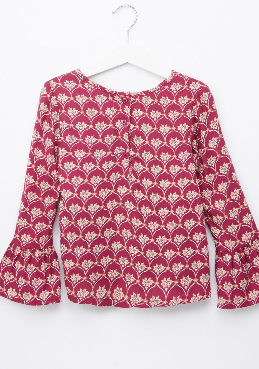 Juniors Printed Round Neck Bell Sleeves Top-Blouses-image-2