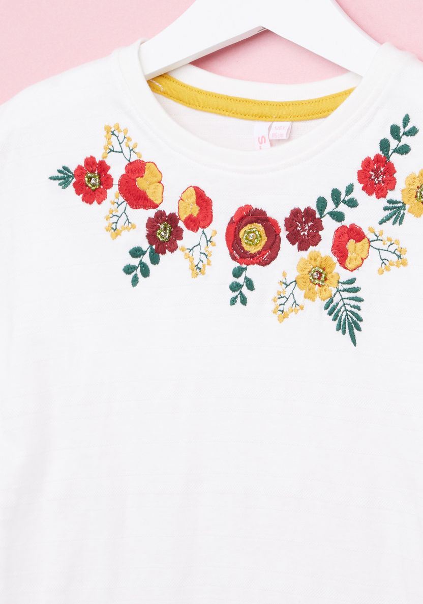 Juniors Floral Embroidered Short Sleeves T-shirt-T Shirts-image-1