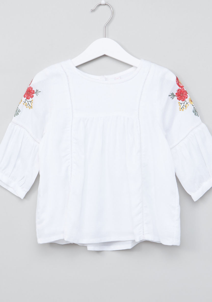 Juniors Embroidered 3/4 Sleeves Top-Blouses-image-0