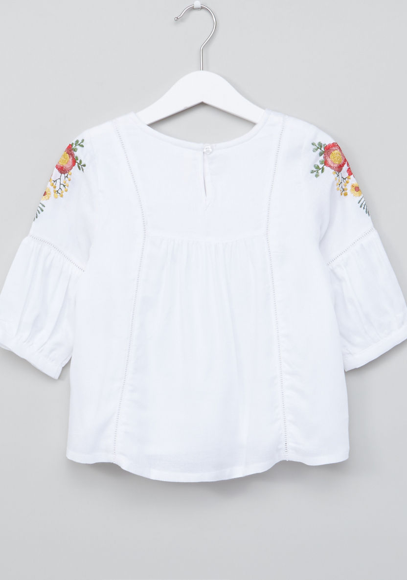 Juniors Embroidered 3/4 Sleeves Top-Blouses-image-2