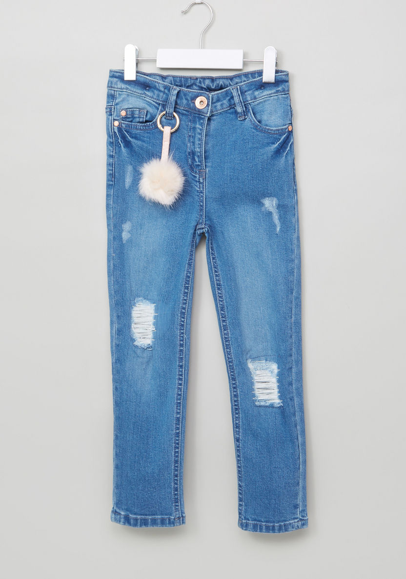Juniors Distressed Jeans with Pocket Detail and Button Closure-Jeans and Jeggings-image-0