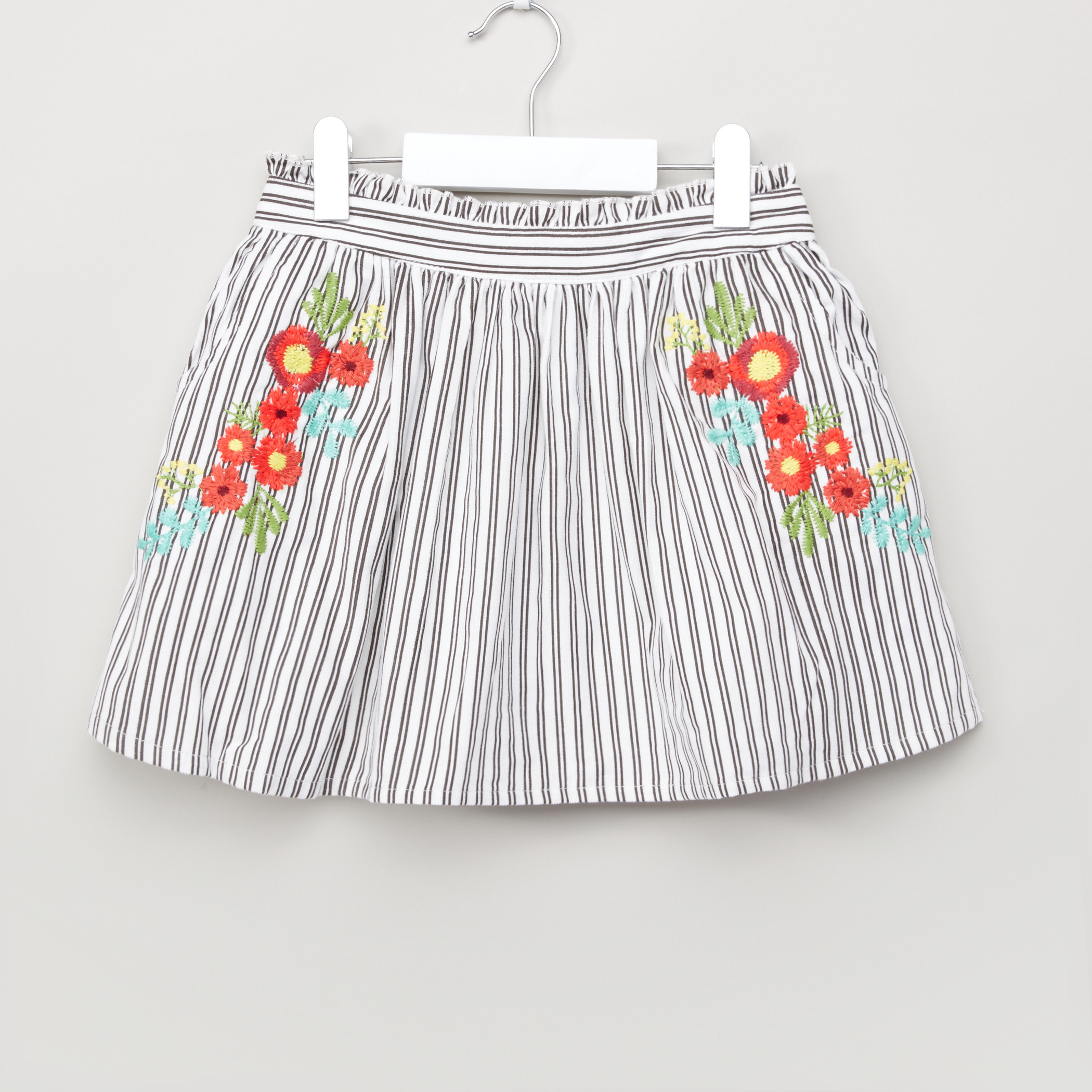 Juniors Black and White Cord Skirt with Embroidery-girls-clothing-bottoms-skirts-image-1
