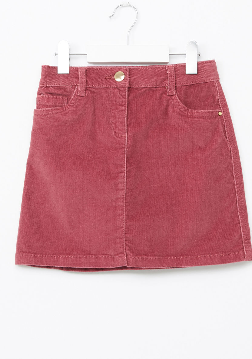 Juniors Textured Skirt with Pocket Detail and Button Closure-Skirts-image-0