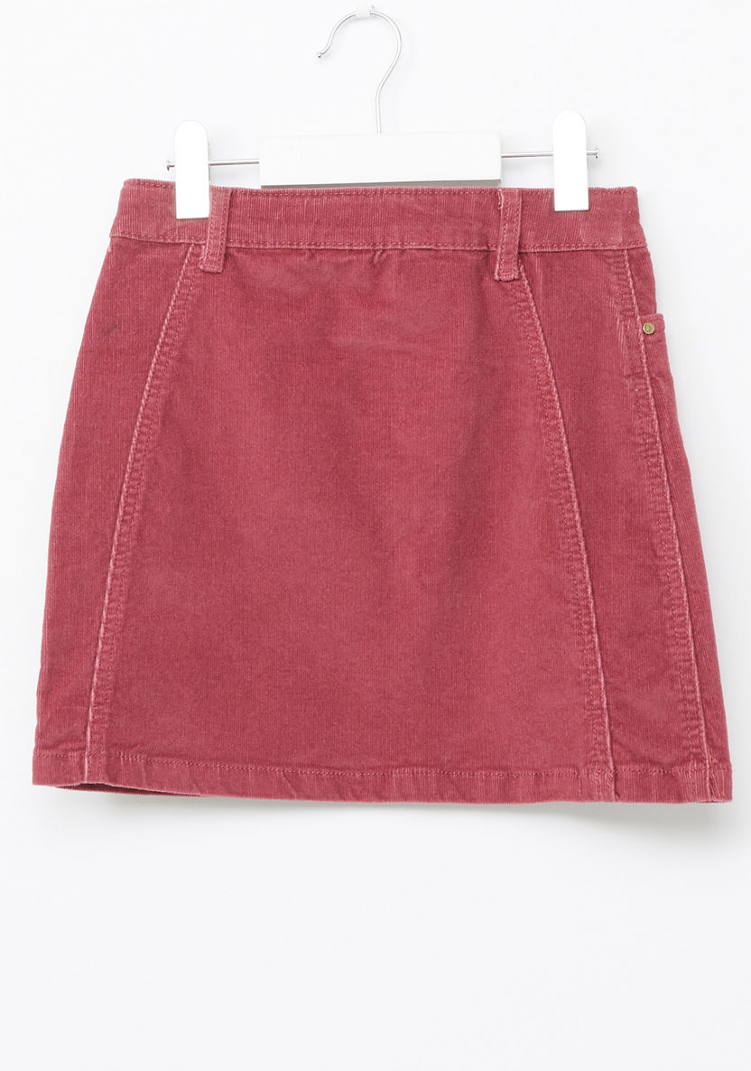Juniors Textured Skirt with Pocket Detail and Button Closure-Skirts-image-2