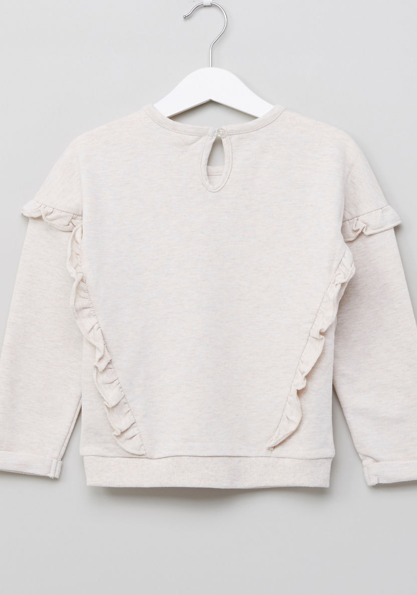 Juniors Oatmeal Neck Frill Sweat Top with Embroidery-Sweaters and Cardigans-image-2