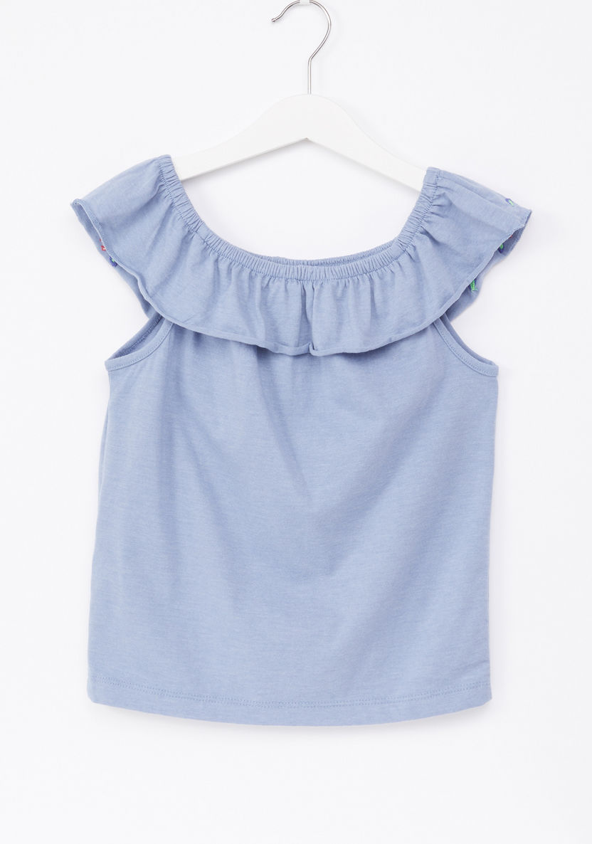 Juniors Embroidered Sleeveless Ruffle Detail Top-Blouses-image-2