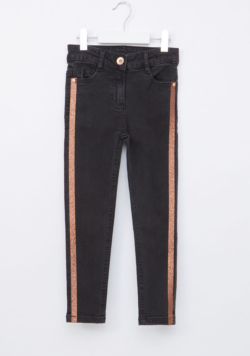 Juniors Full Length Pocket Detail Jeans with Glitter Side Tape-Jeans and Jeggings-image-0