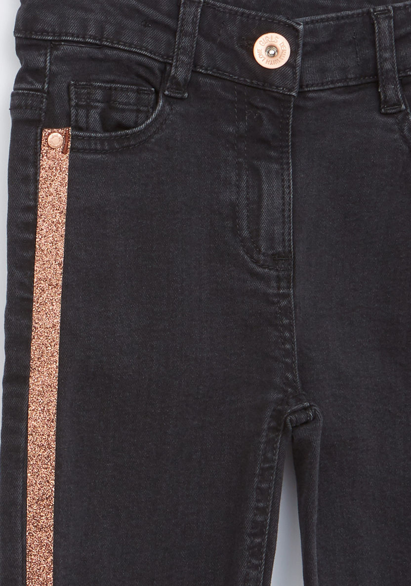 Juniors Full Length Pocket Detail Jeans with Glitter Side Tape-Jeans and Jeggings-image-1