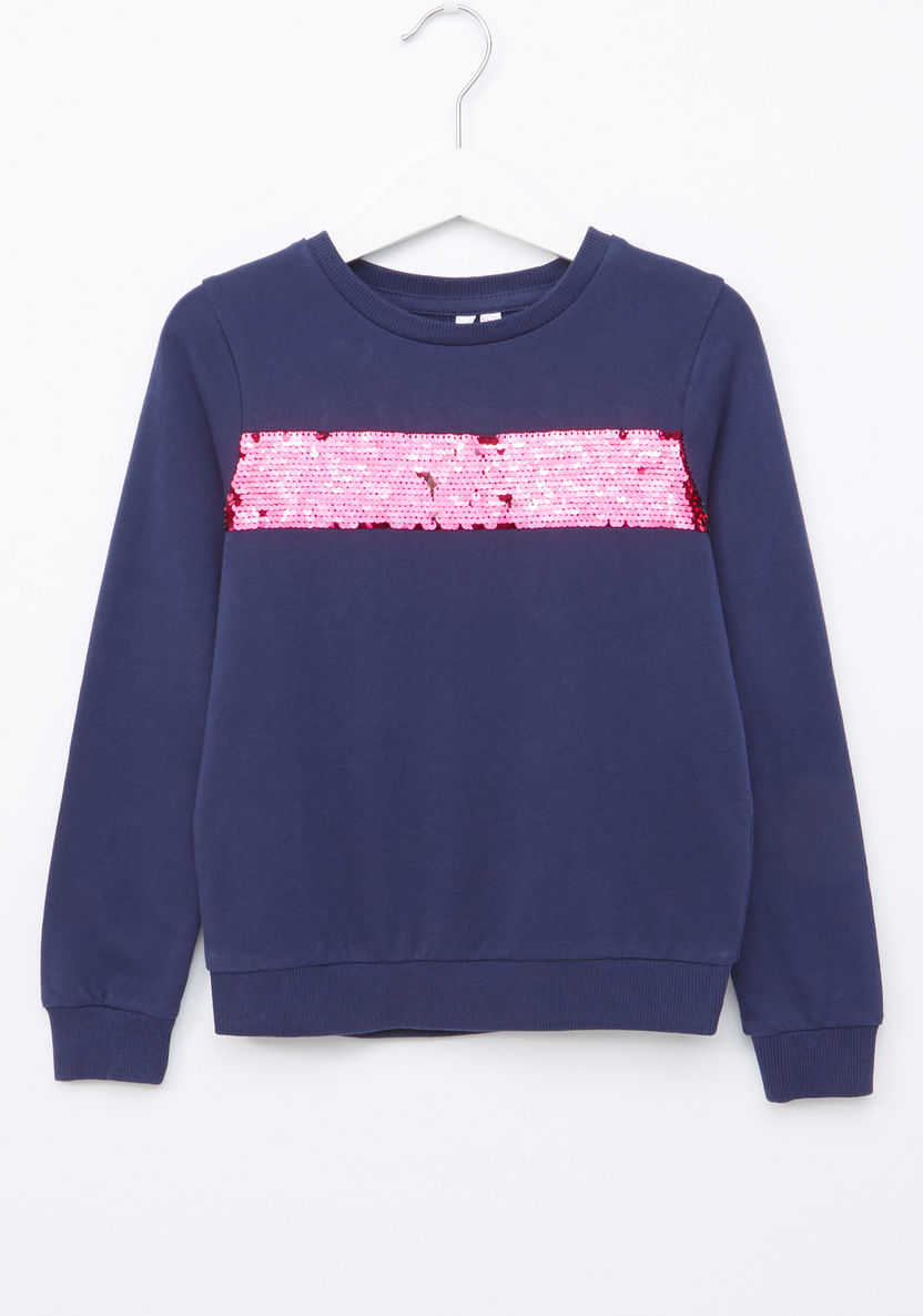 Juniors Sequin Detail Round Neck Sweatshirt-Sweaters and Cardigans-image-0