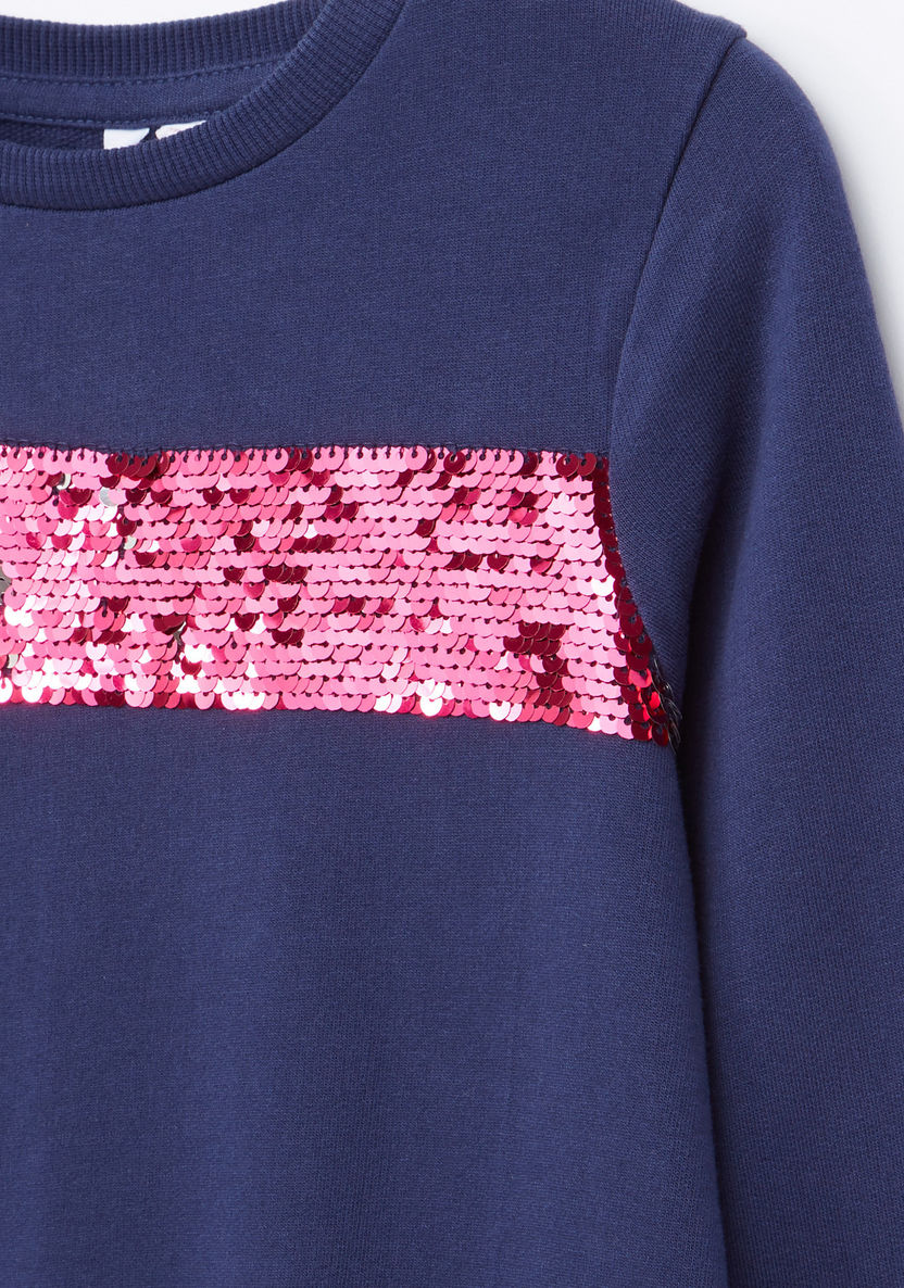 Juniors Sequin Detail Round Neck Sweatshirt-Sweaters and Cardigans-image-1