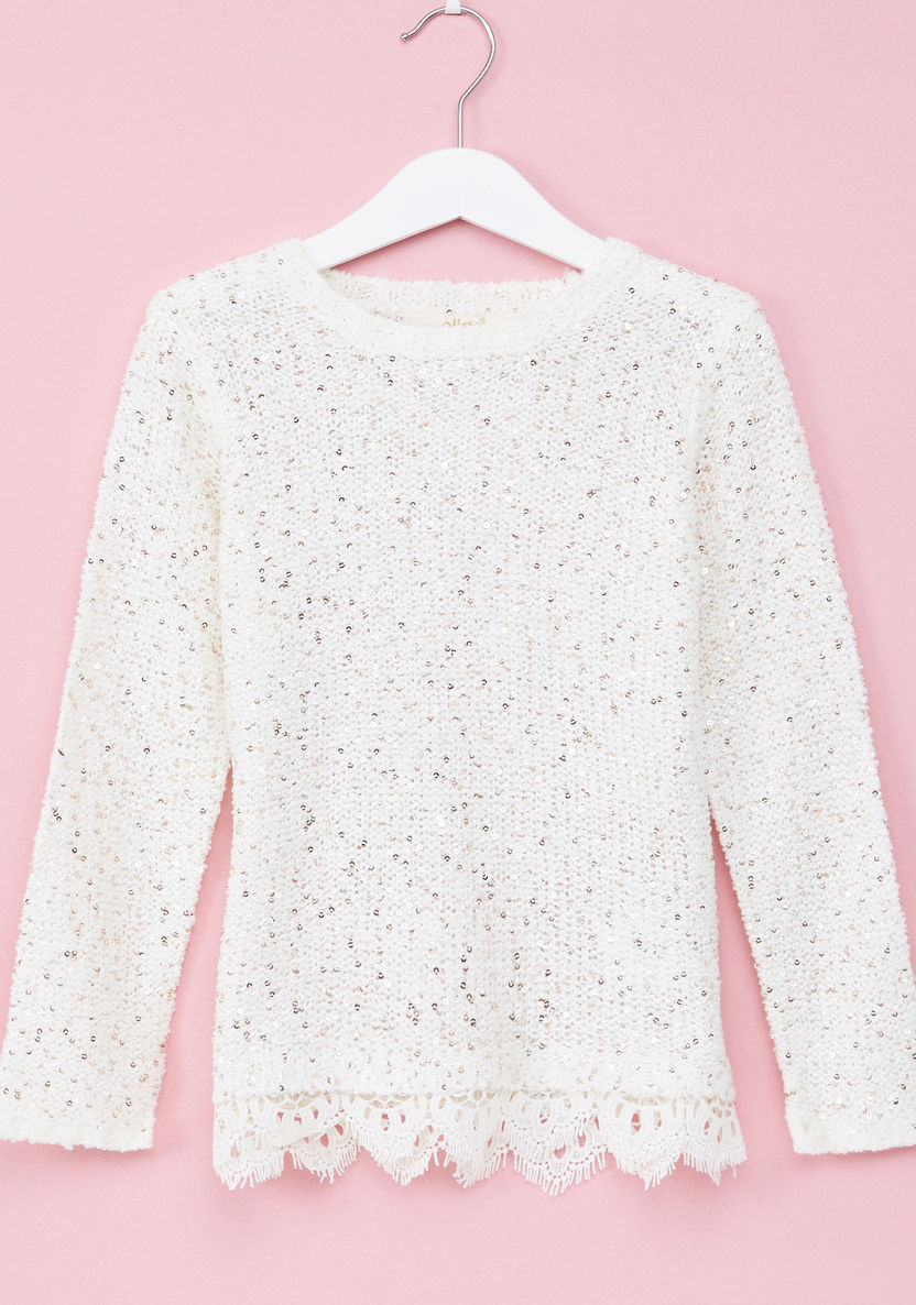 Sequin Detail Long Sleeves Sweater-Sweaters and Cardigans-image-0