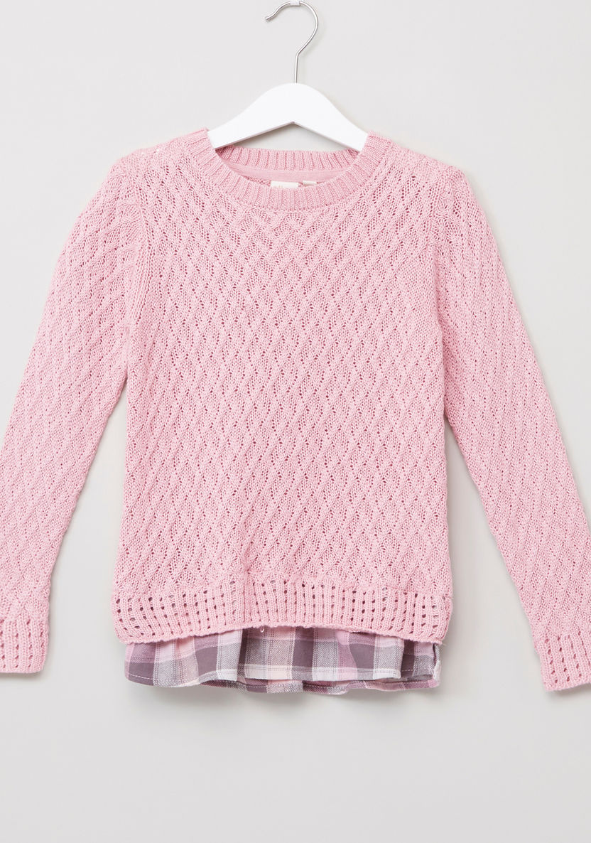 Eligo Textured Pullover with Chequered Hem-Sweaters and Cardigans-image-0