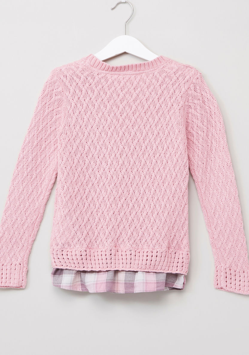 Eligo Textured Pullover with Chequered Hem-Sweaters and Cardigans-image-2