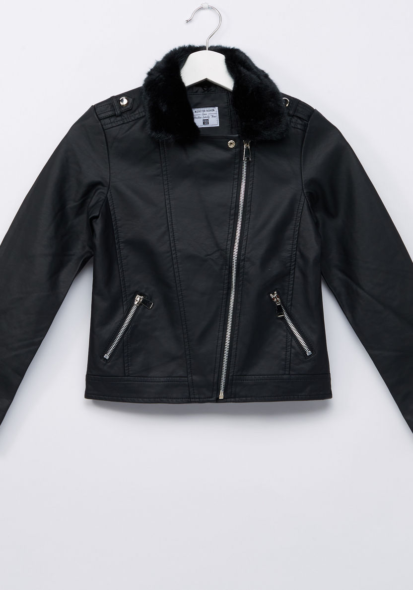 Posh Plush Collar Biker Jacket-Coats and Jackets-image-0