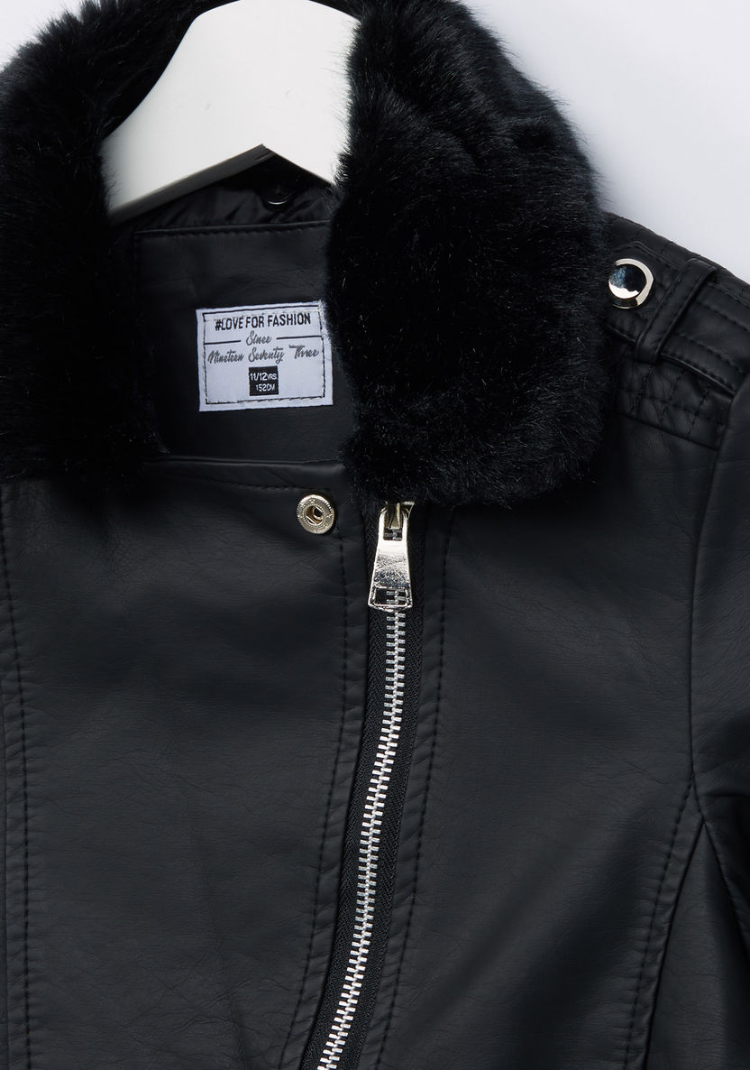 Posh Plush Collar Biker Jacket-Coats and Jackets-image-1