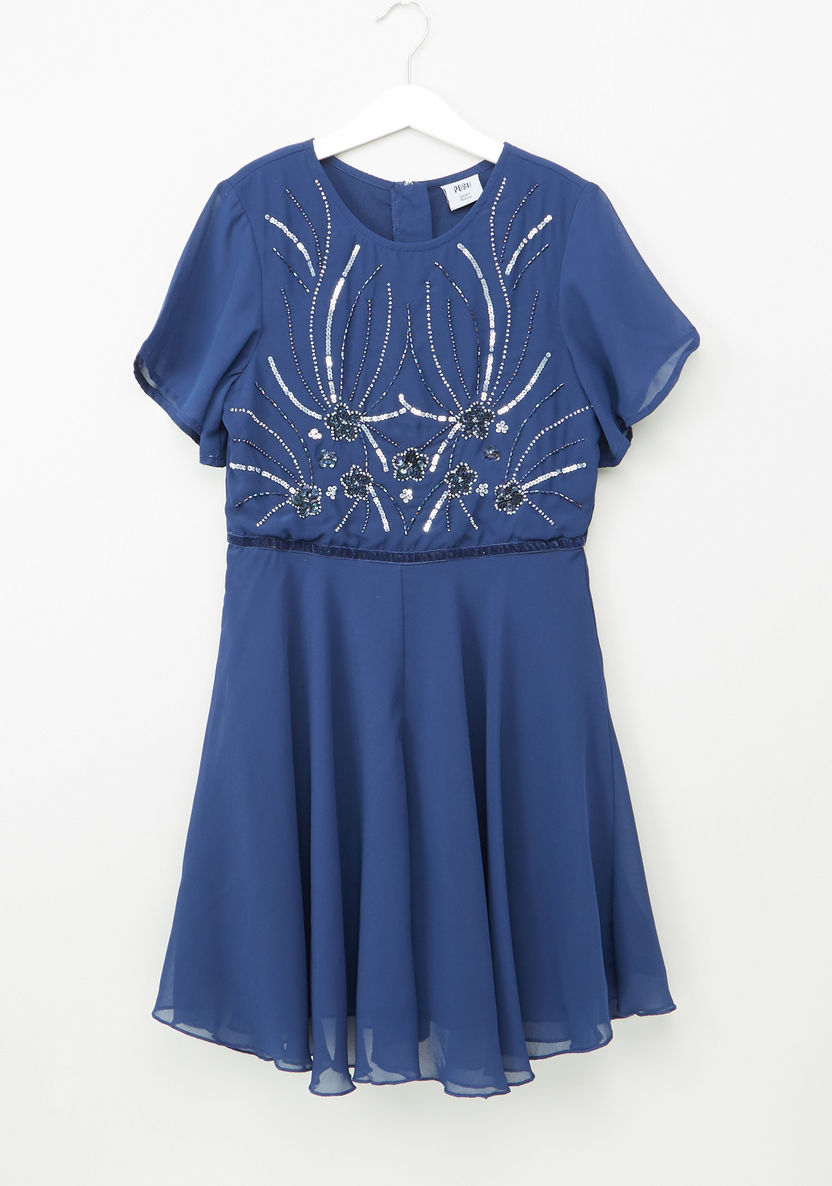 Posh Embellished Short Sleeves Dress-Dresses%2C Gowns and Frocks-image-0