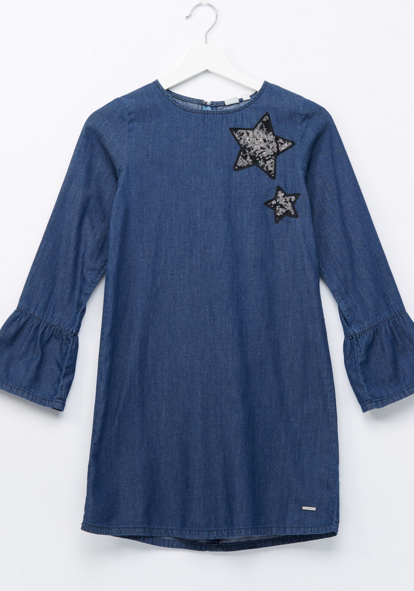 Lee Cooper Sequin Detail Denim Long Sleeves Dress-Dresses%2C Gowns and Frocks-image-0