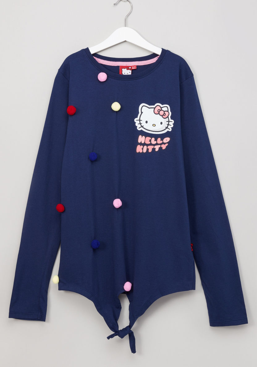 Hello Kitty Pom Pom Detail Long Sleeves Top-Blouses-image-0