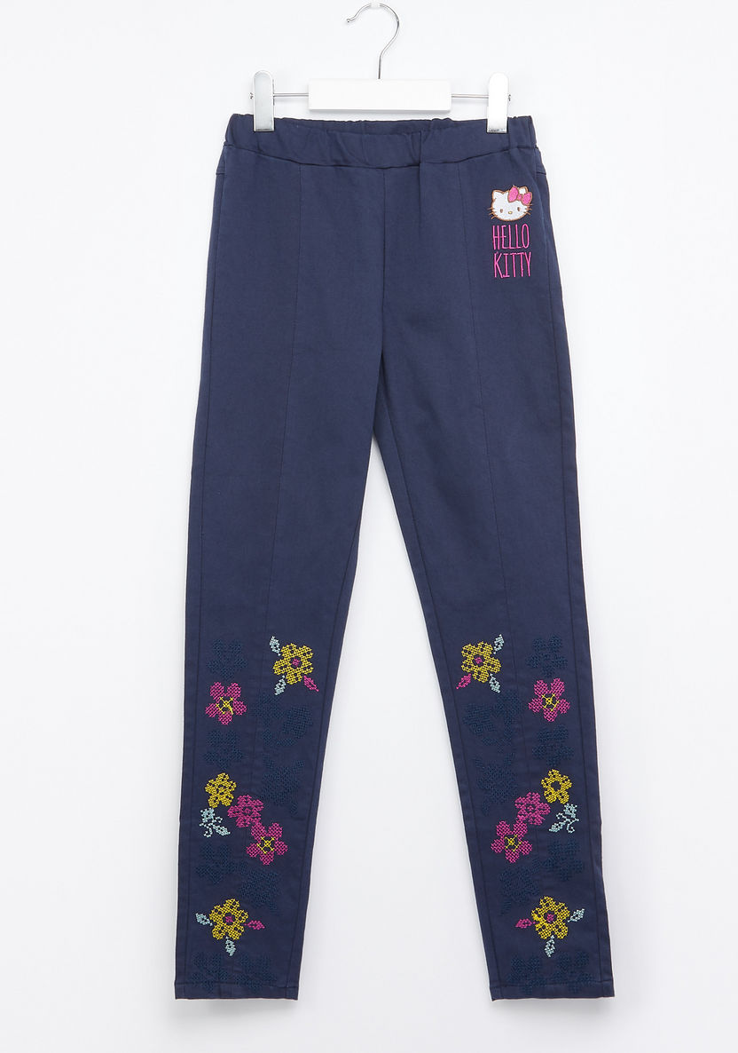 Hello Kitty Embroidered Pants with Elasticised Waistband-Pants-image-0