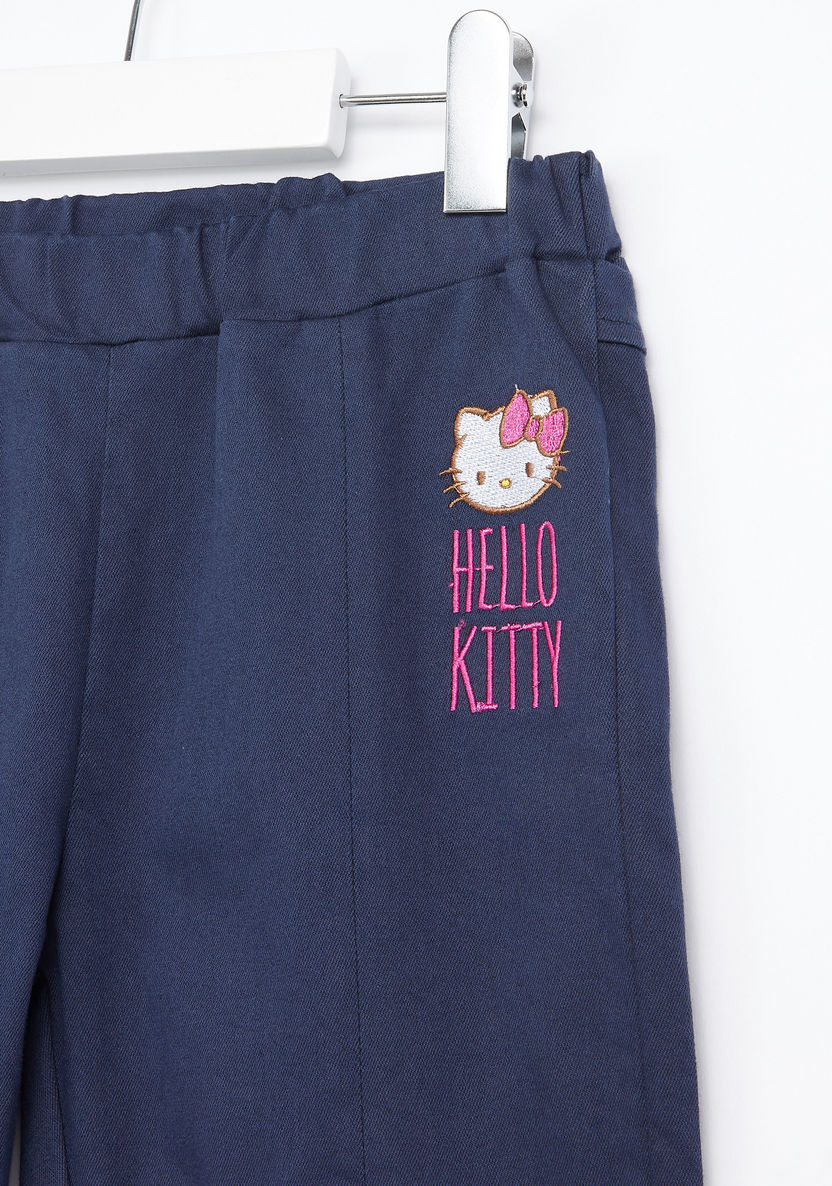 Hello Kitty Embroidered Pants with Elasticised Waistband-Pants-image-1