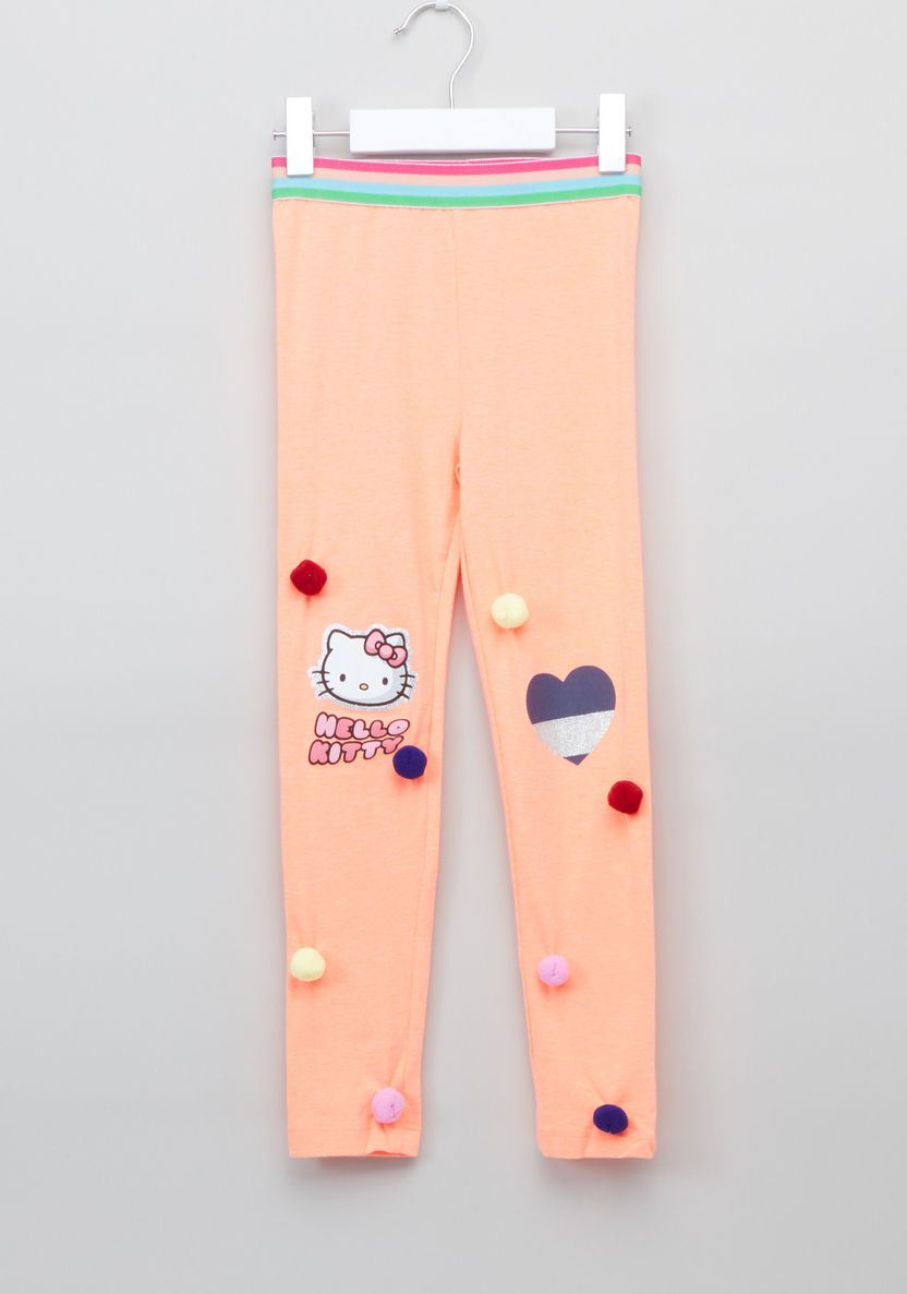 Hello Kitty Printed Leggings with Pom-Pom Detail-Leggings-image-0