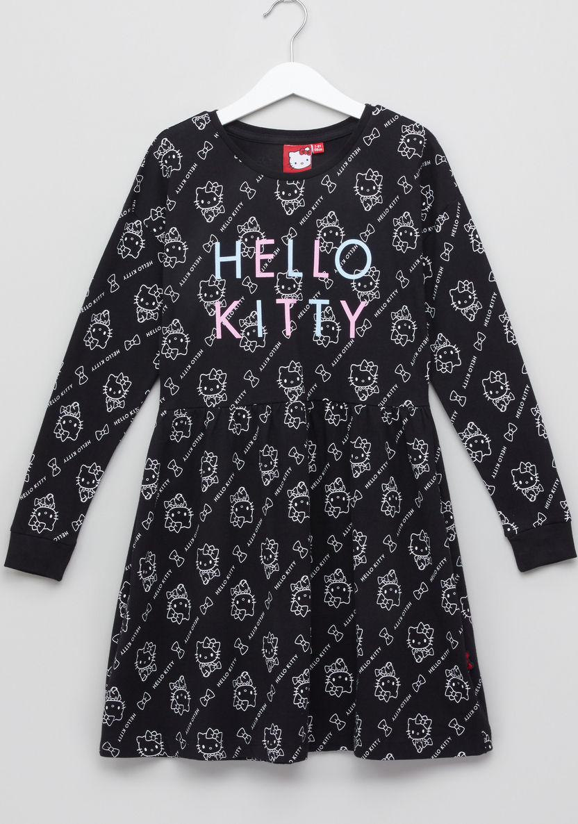 Hello Kitty Printed Face Sweat Dress-Dresses%2C Gowns and Frocks-image-0