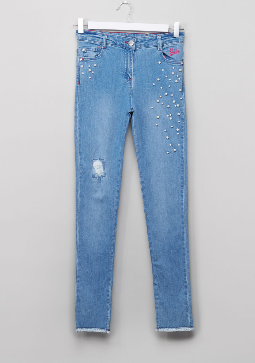 Barbie Skinny Jeans with Pearl Embroidery-Jeans and Jeggings-image-0