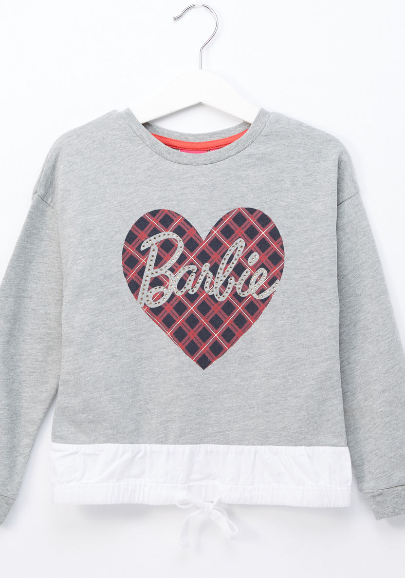 Barbie Printed Pullover with Round Neck and Long Sleeves-Sweaters and Cardigans-image-0