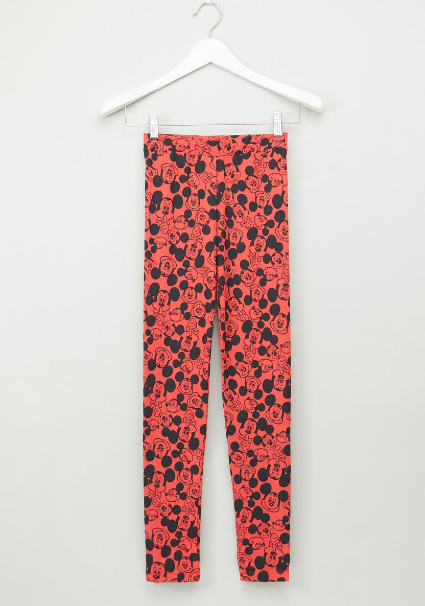 Mickey Mouse Printed Full Length Leggings with Elasticised Waistband-Leggings-image-0