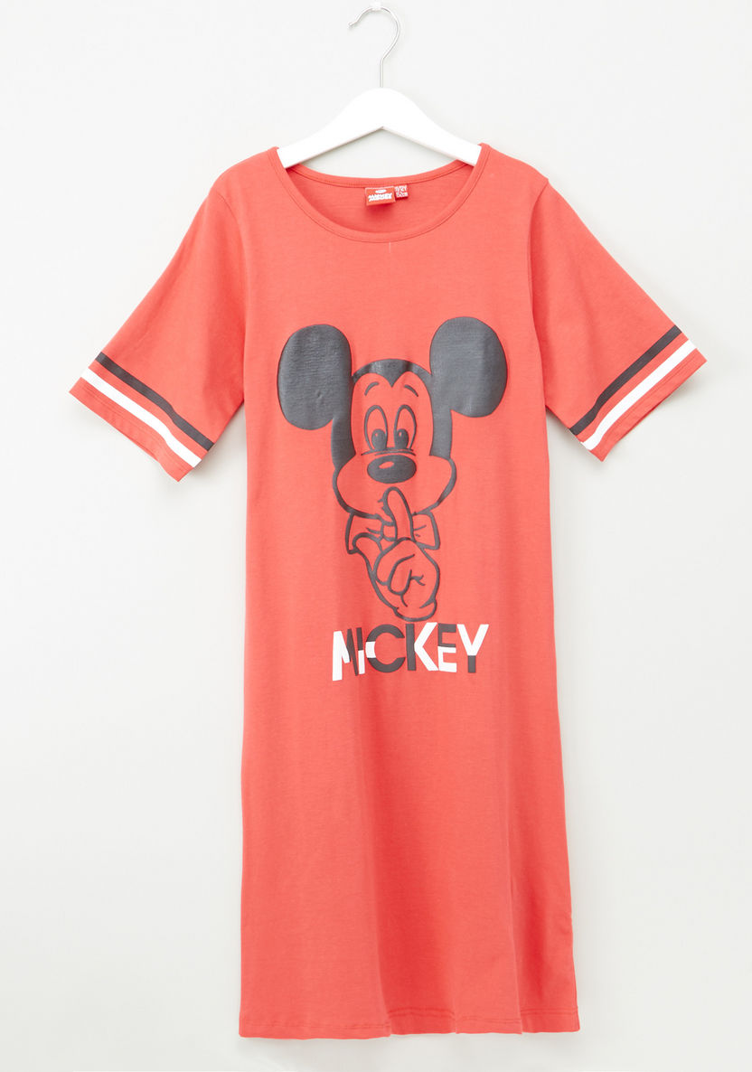 Mickey Mouse Printed Longline T-shirt-Dresses%2C Gowns and Frocks-image-0