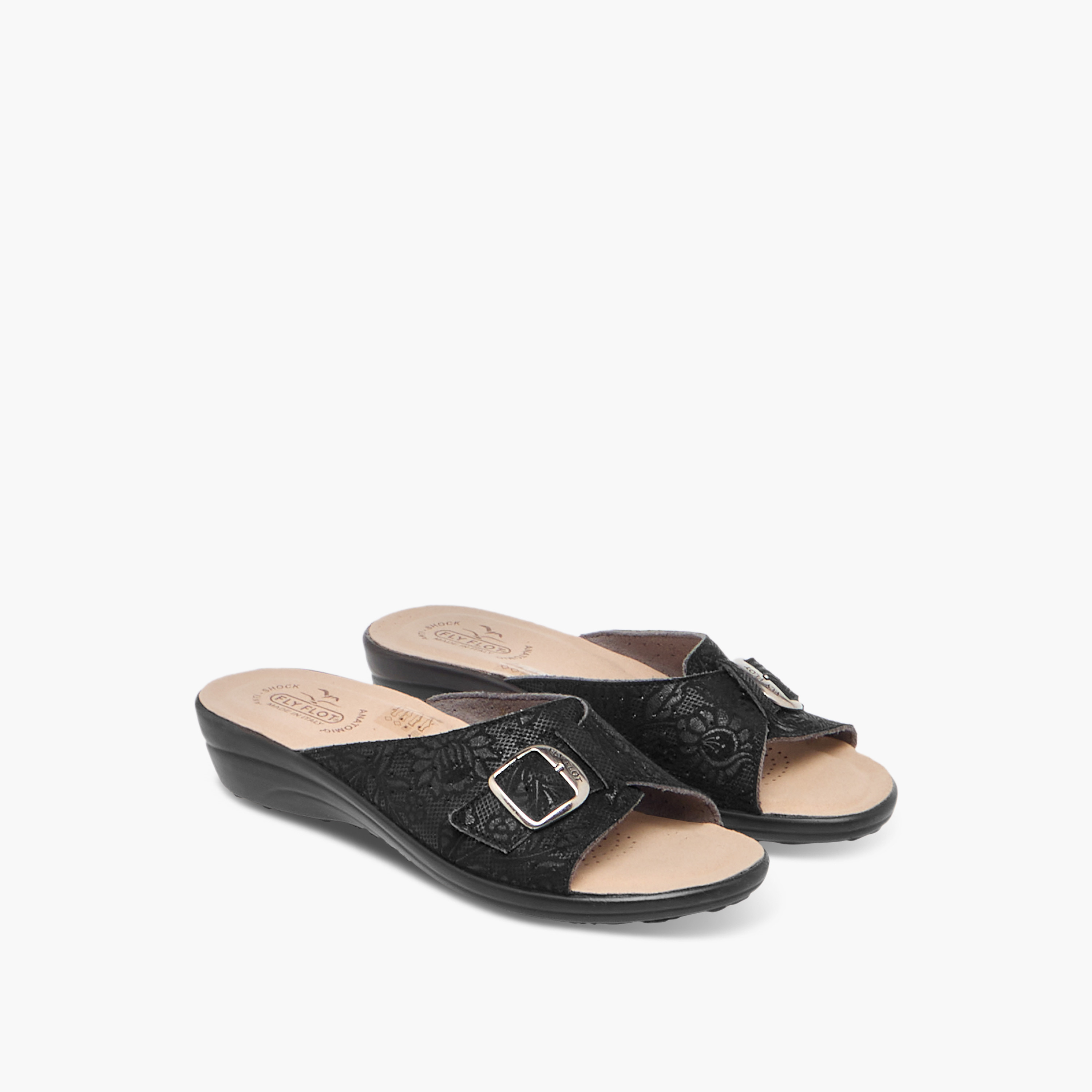FlyFlot Buckle Accent Slip-On Comfort Sandals with Wedge Heels-women-shoes-sandals-heeled-image-1