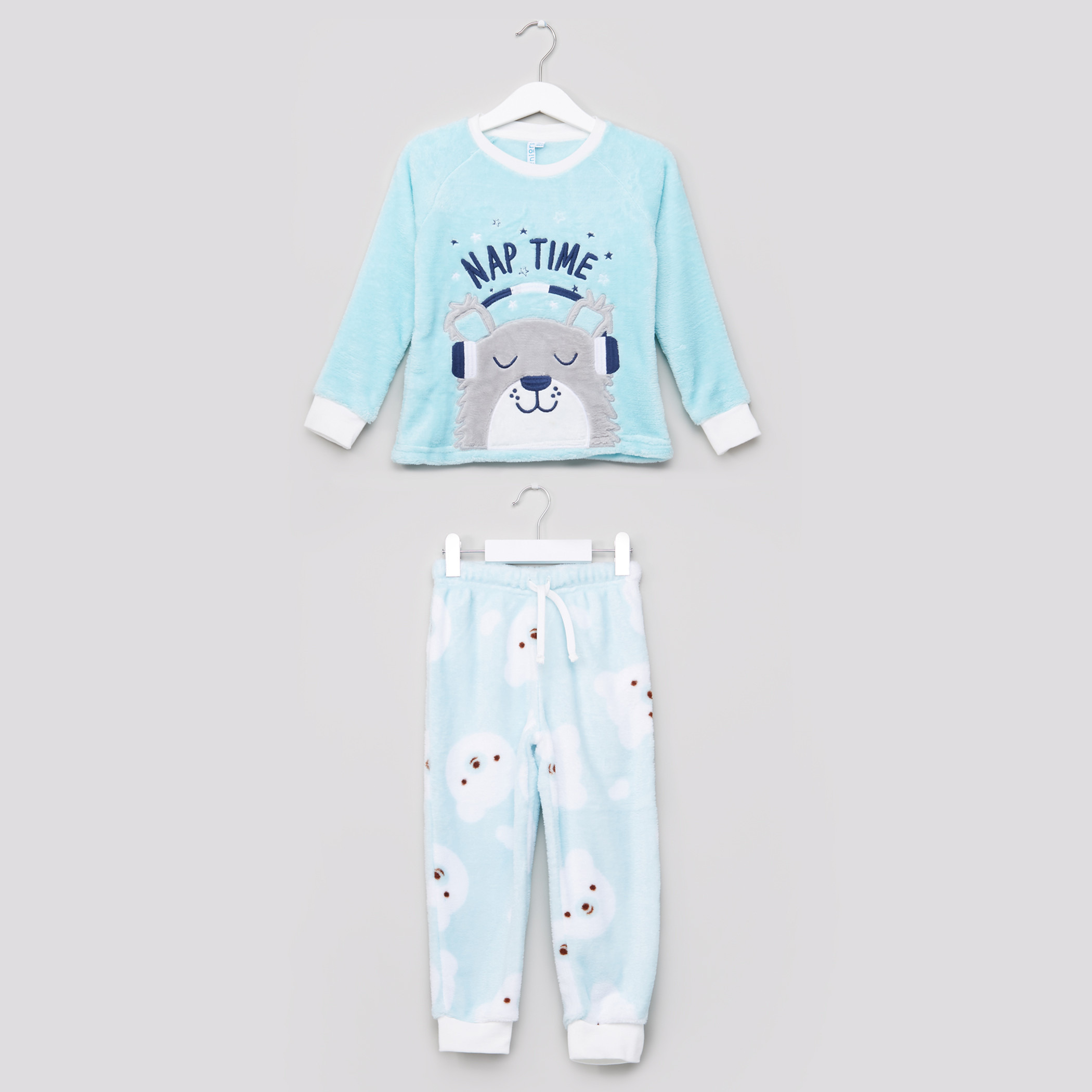 Juniors Bear Face Fleece Pyjama Set-boys-clothing-setsandcoords-image-1