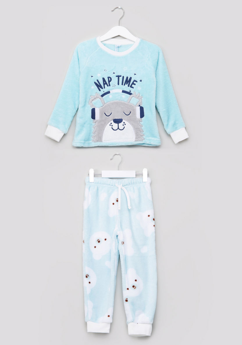 Juniors Bear Face Fleece Pyjama Set-Clothes Sets-image-0