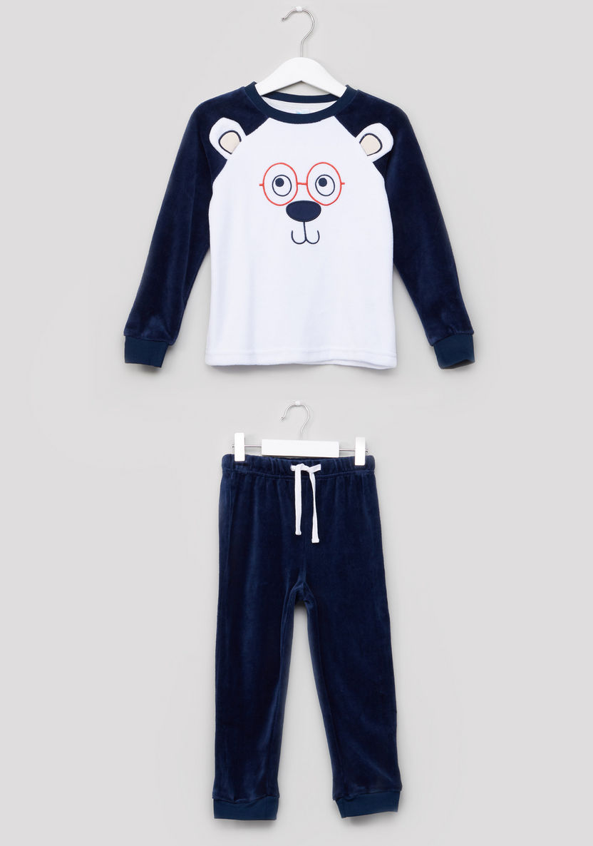 Juniors Bear Face Velour Pyjama Set-Clothes Sets-image-0