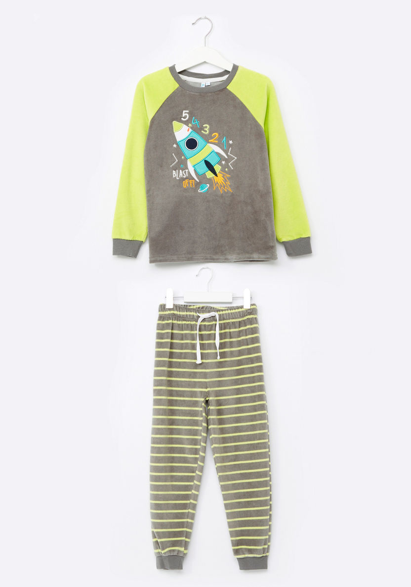 Juniors Rocket Detail T-shirt with Striped Jog Pants-Nightwear-image-0