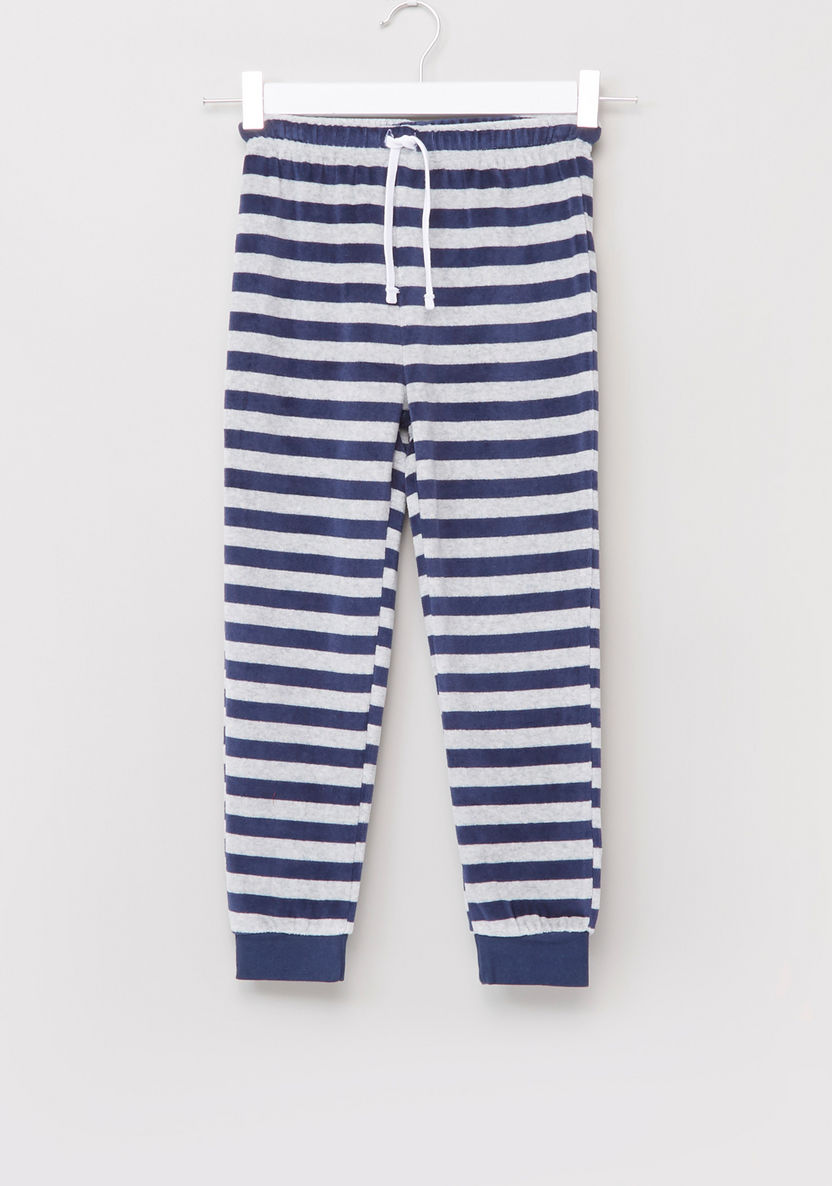 Juniors Embroidered T-shirt with Striped Jog Pants-Nightwear-image-2