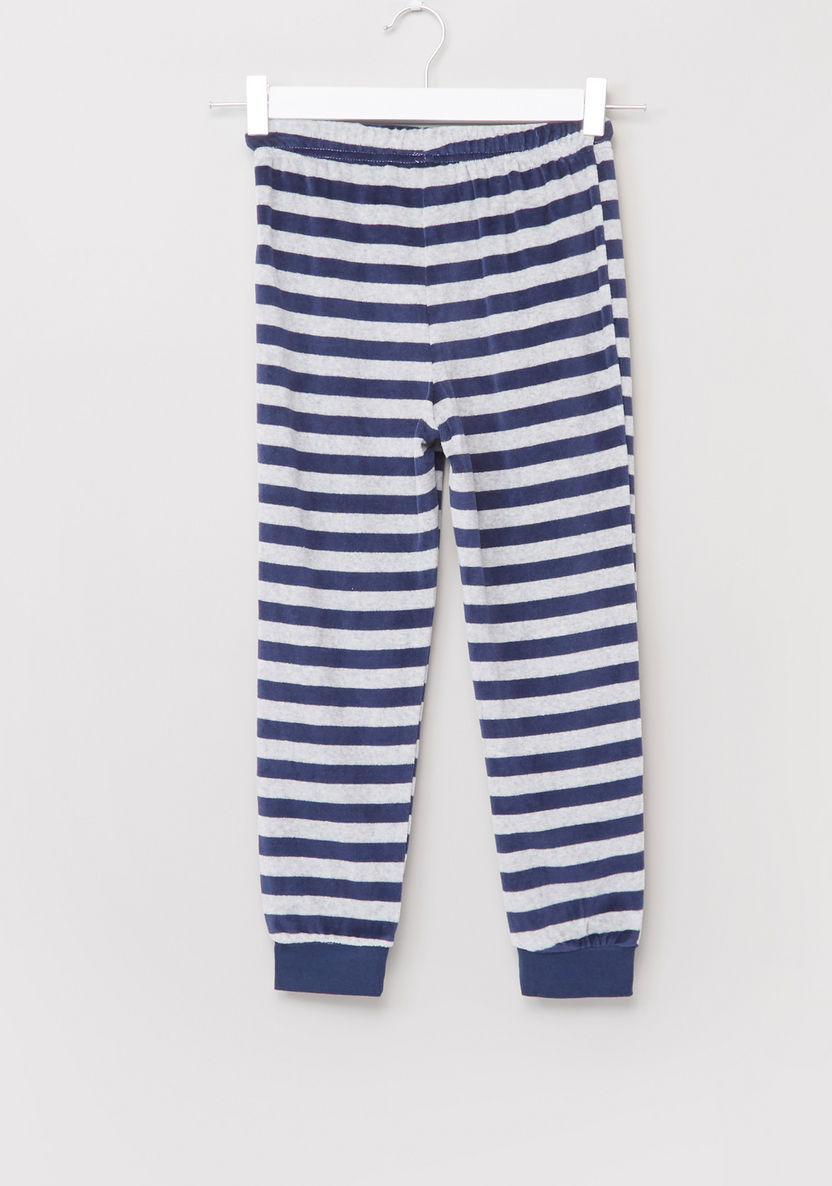 Juniors Embroidered T-shirt with Striped Jog Pants-Nightwear-image-4