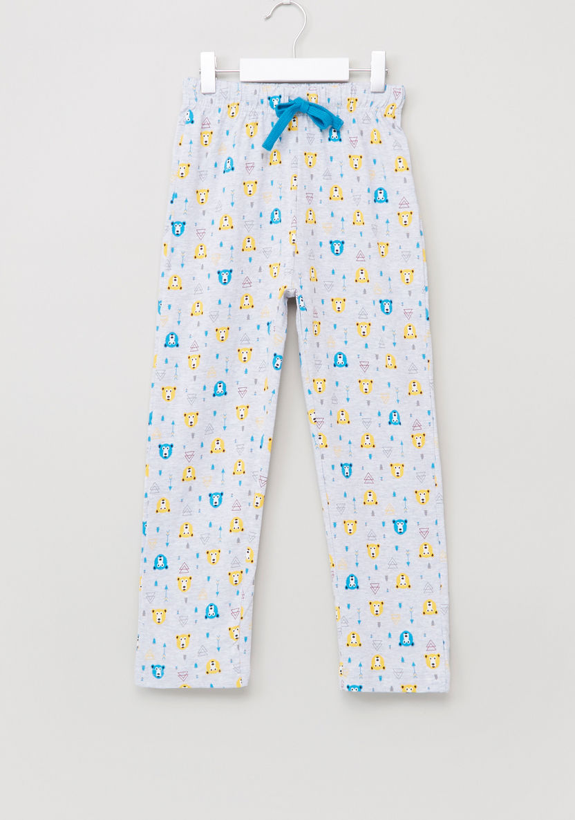 Juniors Bear Printed Long Sleeves Shirt and Pyjama Set-Nightwear-image-3