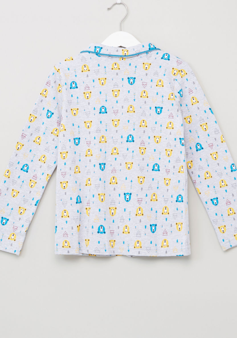 Juniors Bear Printed Long Sleeves Shirt and Pyjama Set-Nightwear-image-4