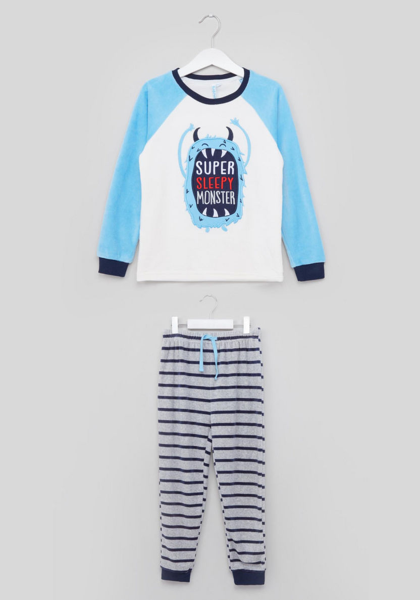 Juniors Applique Detail Raglan Sleeves T-shirt with Striped Jog Pants-Clothes Sets-image-1