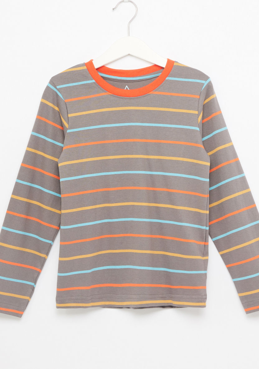 Juniors Striped T-shirt with Jog Pants-Clothes Sets-image-1