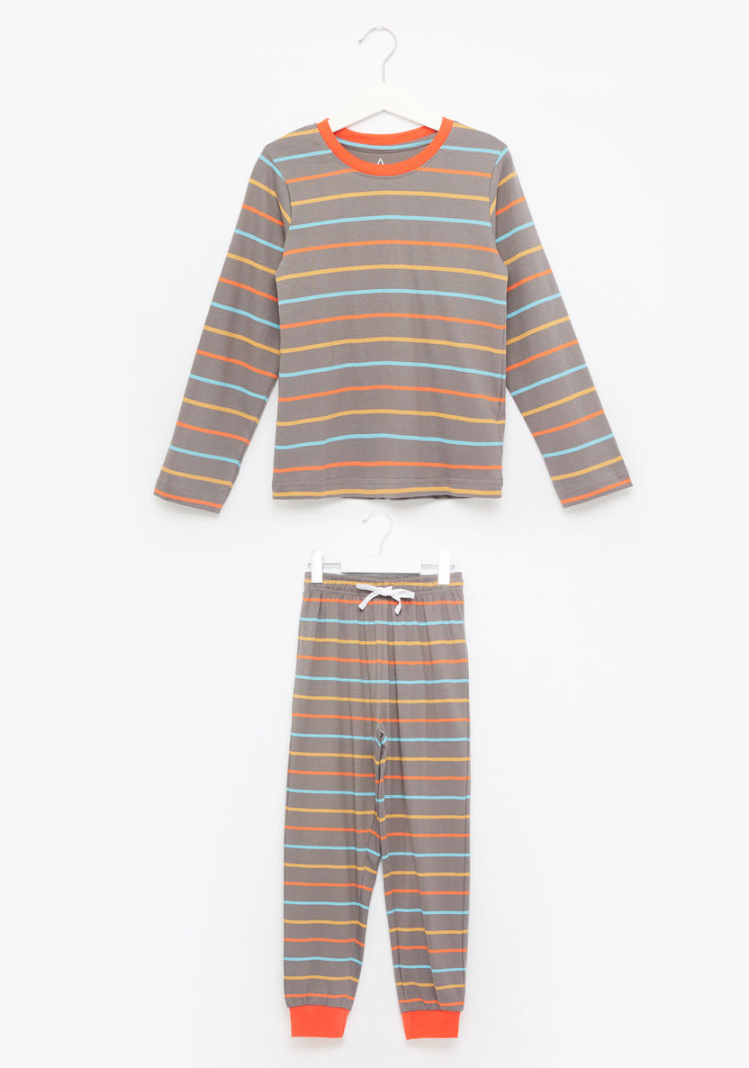 Juniors Striped T-shirt with Jog Pants-Clothes Sets-image-0