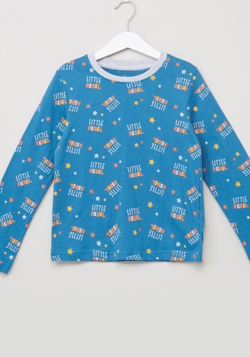 Juniors Printed Long Sleeves T-shirt and Pyjama Set - Set of 2-Clothes Sets-image-1